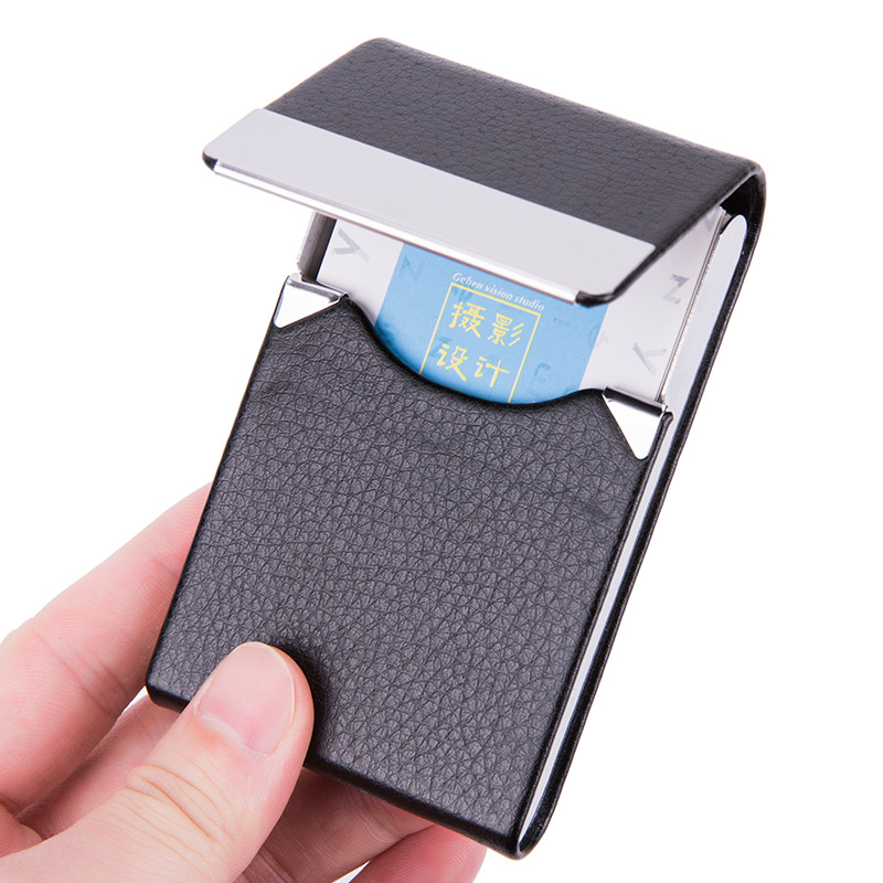 Card Holder Slim Case - 男性用名刺入れ,スリム,ブラック,1ピース,合成皮革,金属ポケット,磁気クロージャー
