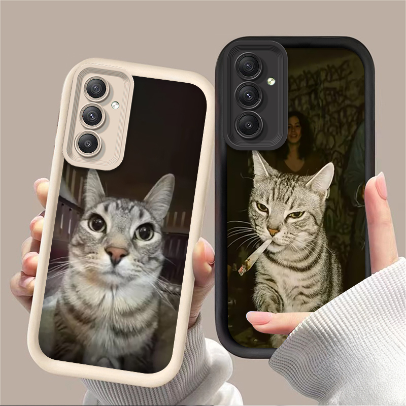 Phone Cases Samsung A14 - 流行の猫が喫煙しているデザインのスマホケース Samsung Galaxy A54 A05 A05S
