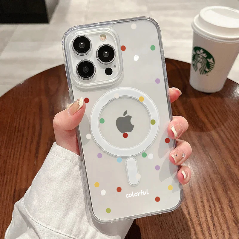 Phone Cases Magnetic - INS韓国クリエイティブカラーウェーブドット柄スマホケース iPhone 17 Pro 16 11