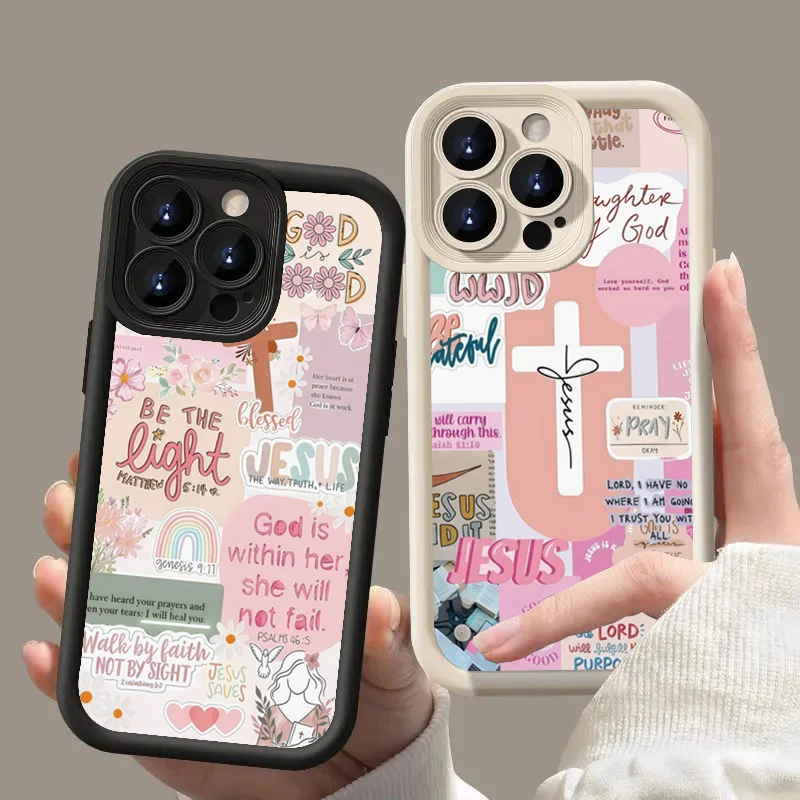 Phone Cases Jesus - スローガンピンククロスグラフィック電話ケース iphone 11 12 13 14