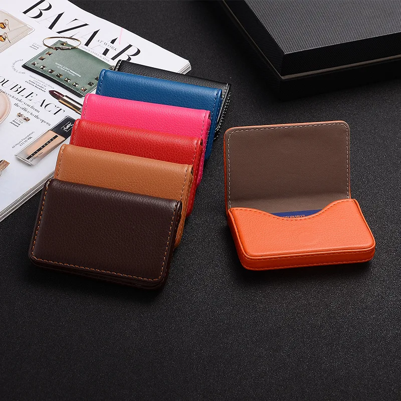 Card Holder Slim Case - 2026 PU レザー名刺入れ磁気バックル付きスリムポケット名刺入れ大容量ポータブルクレジットカードケース