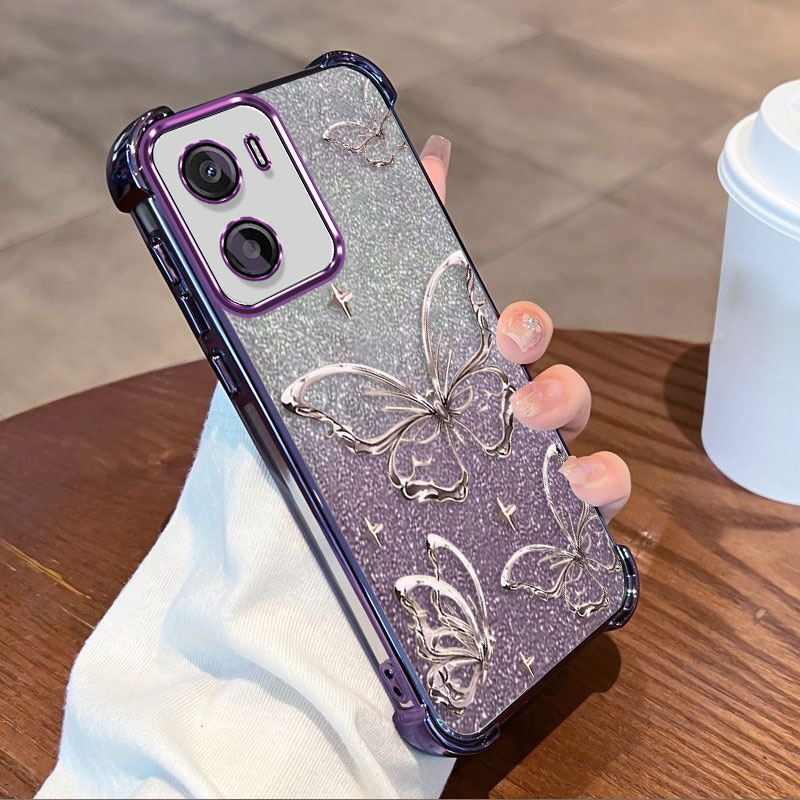 Phone Cases Motorola - グリッターメッキ保護カバーモトローラモト G06 パワーケース Flxebile TPU 四隅耐衝撃バタフライ