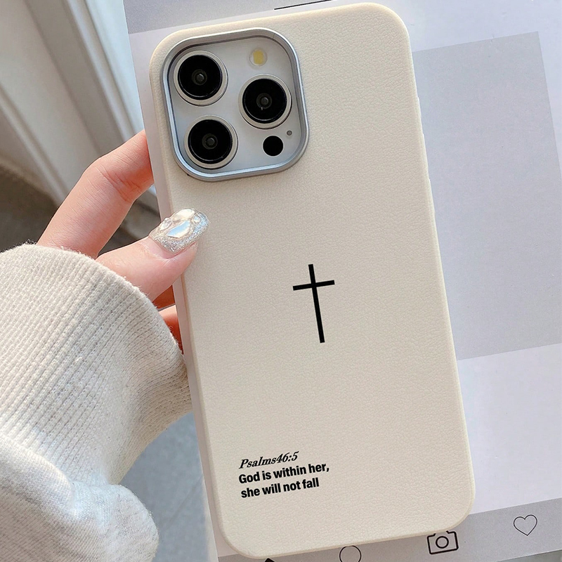 Phone Cases Jesus - 詩篇46:5 クロス クリスチャン スタイリッシュ ライチ柄 スマホケース