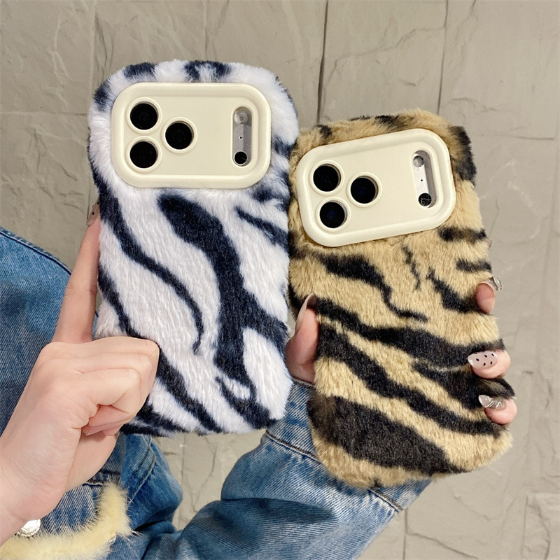 Phone Cases Iphone 14 - 豪華なゼブラ柄ふわふわプラッシュスマホケース iPhone 17 Air 16 15