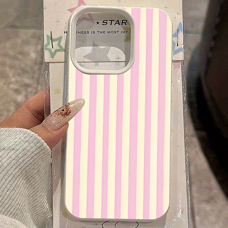 Phone Cases Xr - シンプルなピンクの縦縞ライチ柄スマホケース iPhone 17 16 15 14