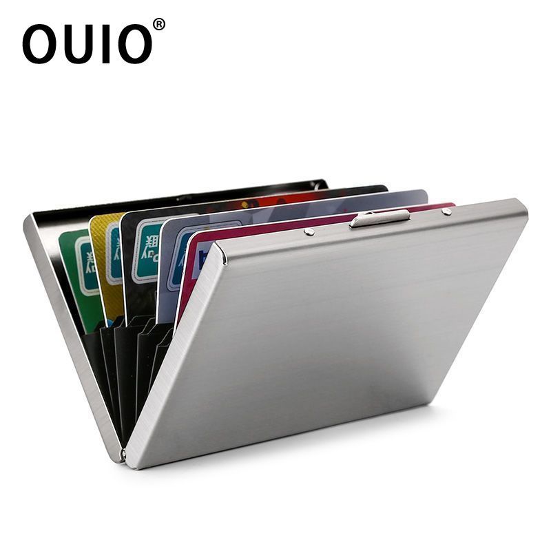 Card Holder Slim Case - OUIO ​ RFIDブロッキングステンレススチールカードホルダーケース - 超薄型メタルウォレット（男女兼用）、安全で耐久性のある旅行必需品