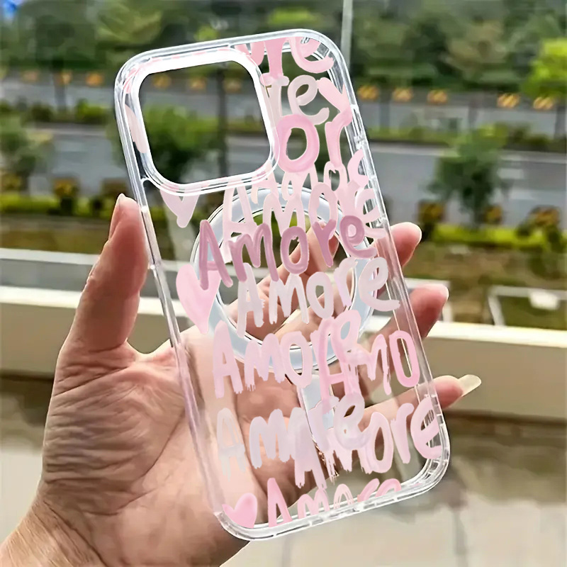 Phone Cases Magnetic - アモーレ・ラブ ロマンティックピンクレタリング iPhoneケース iPhone 17 16