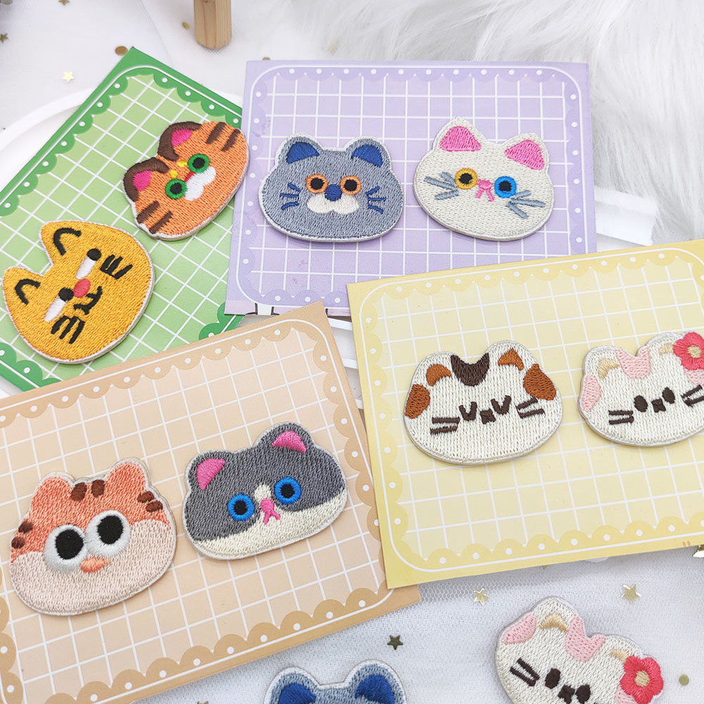 Phone Cases Eco Friendly - 刺繍入り猫の頭のパッチ,粘着性,装飾的なリングケース,バッグ,文房具,化粧ブローチ,かわいい,2個