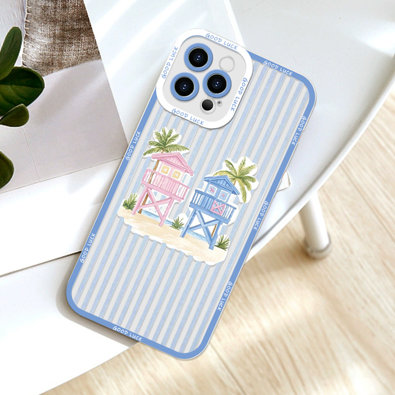 夏のヤシの木とココナッツ柄のストライププリントクリアスマホケ - Phone Cases Samsung A14 のレビューと価格