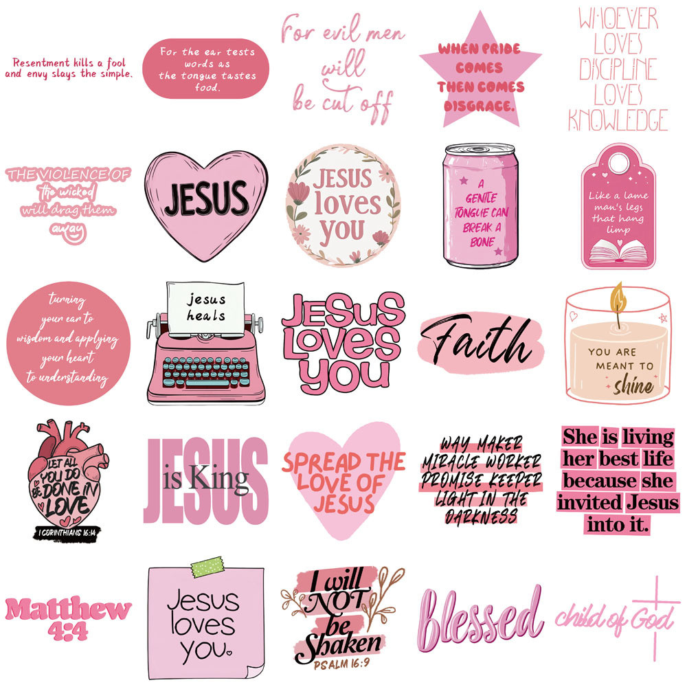 50枚/セット 重複なしのピンクの聖書イエスステッカー -  - Phone Cases Jesus のレビューと価格