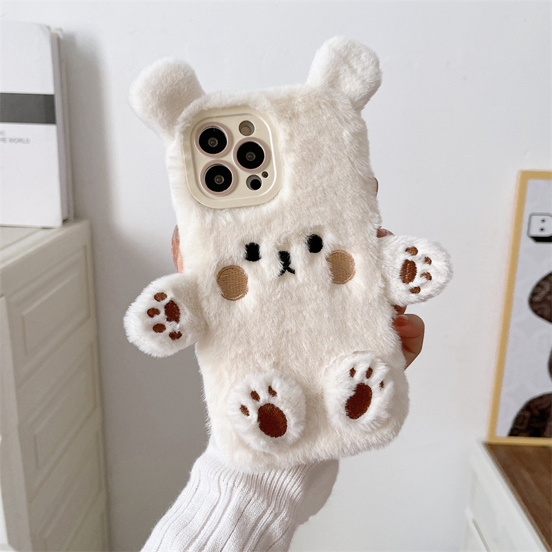 韓国の3D漫画風クマのふわふわぬいぐるみカップル携帯ケース  - Phone Cases Iphone 14 のレビューと価格
