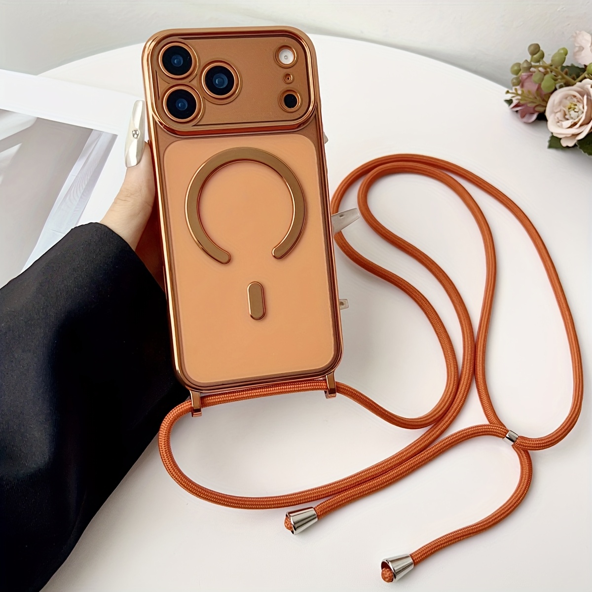 高級ネックレスコードロープストラップメッキ磁気クリアフォンケ - Luxury Plating Case のレビューと価格