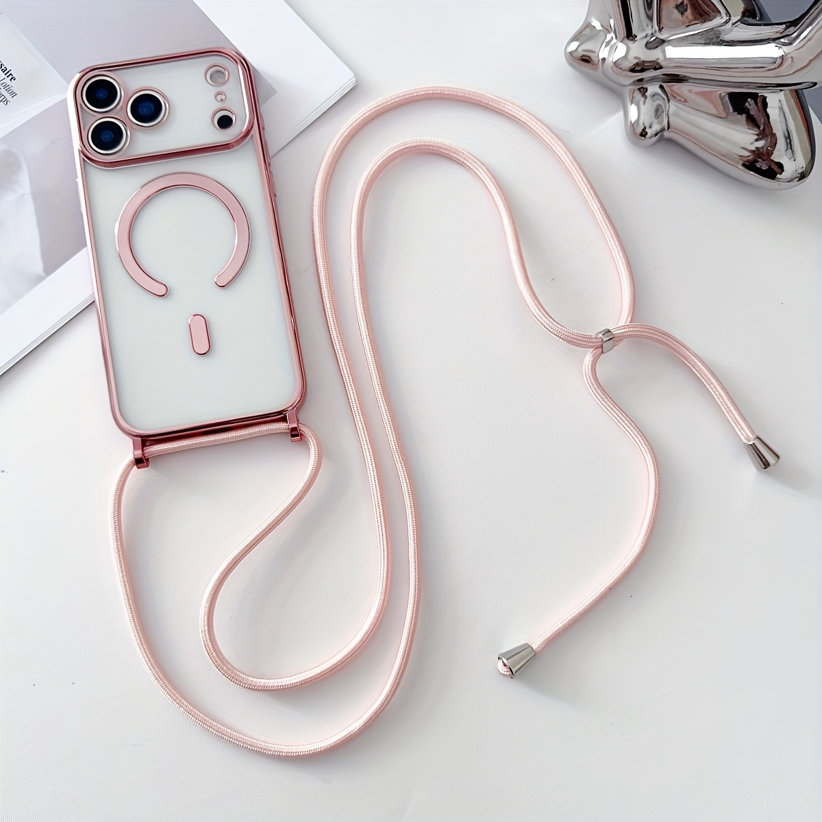 高級ネックレスコードロープストラップメッキ磁気クリアフォンケ - Luxury Plating Case のレビューと価格