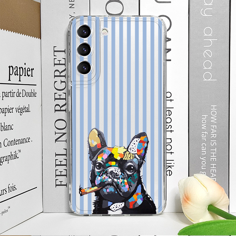 ピンクのストライプが可愛いパグ犬とフレンチブルドッグ柄のスマ - Phone Cases Samsung A14 のレビューと価格