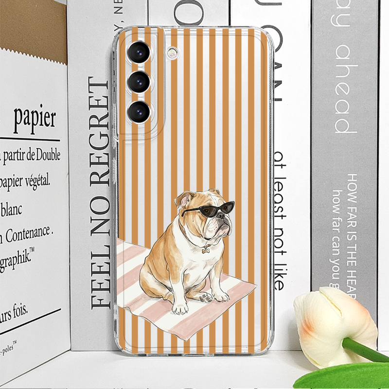ピンクのストライプが可愛いパグ犬とフレンチブルドッグ柄のスマ - Phone Cases Samsung A14 のレビューと価格