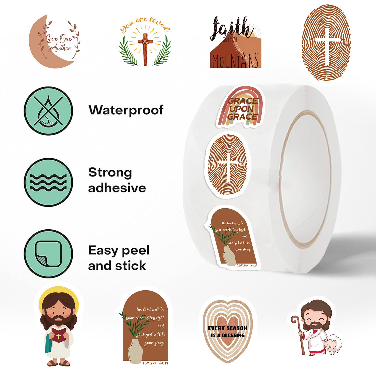 500枚/ロール イエスステッカー 精巧な装飾素材 携帯電話 - Phone Cases Jesus のレビューと価格