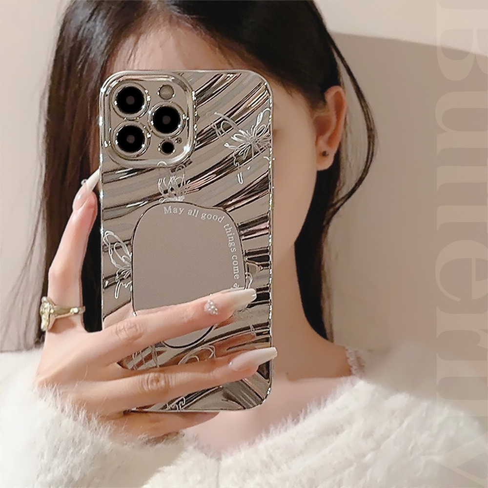 高級シルバーウェーブメッキメイクアップミラー付きiPhone - Luxury Plating Case のレビューと価格