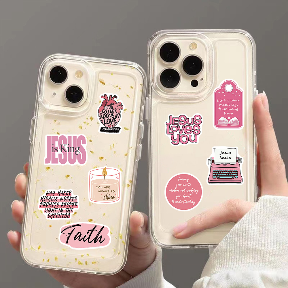 50/100 個ピンク聖書イエス落書きステッカーイースターフ - Phone Cases Jesus のレビューと価格