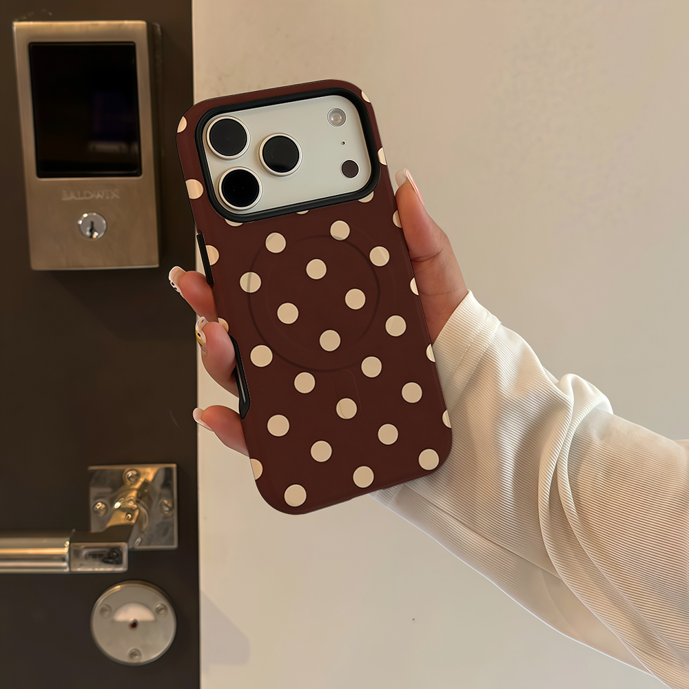 ブラウンベージュの水玉模様の磁気対応iPhoneケース（iP - Phone Cases Magnetic のレビューと価格