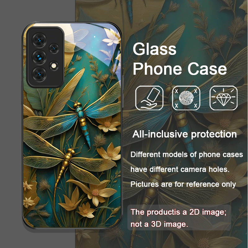 花柄ゴールデン・ドラゴンフライ強化ガラス製スマホケース Sa - Phone Cases Samsung A14 のレビューと価格
