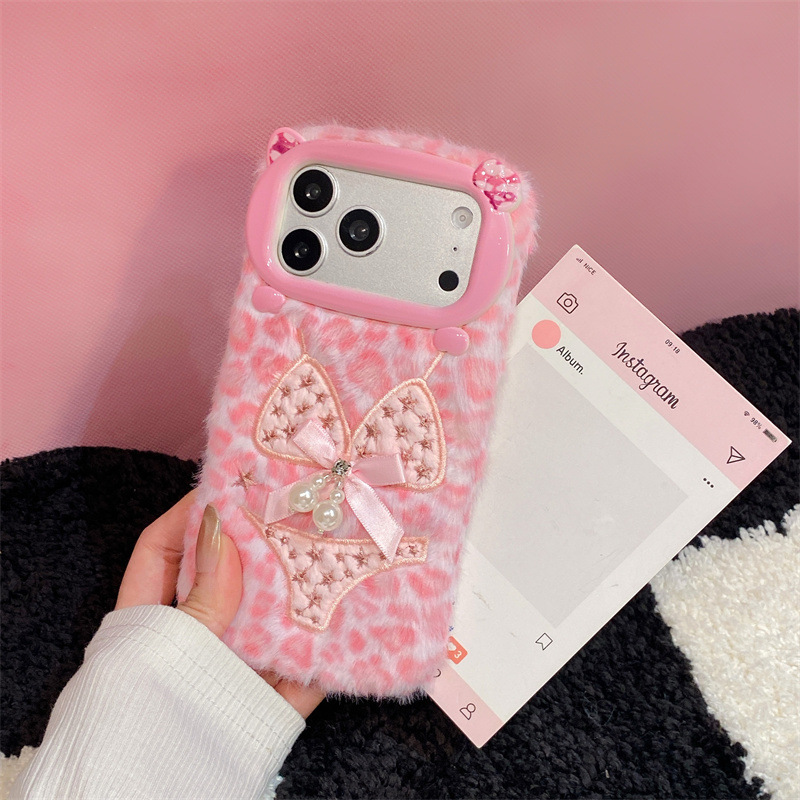 高級感のあるレオパード柄ビキニプリントのぬいぐるみ風スマホケ - Phone Cases Iphone 14 のレビューと価格
