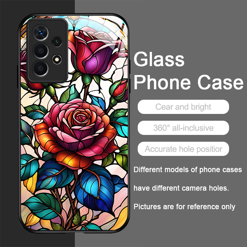 カラフルなガラス風ローズ柄強化ガラス製スマホケース、Sams - Phone Cases Samsung A14 のレビューと価格