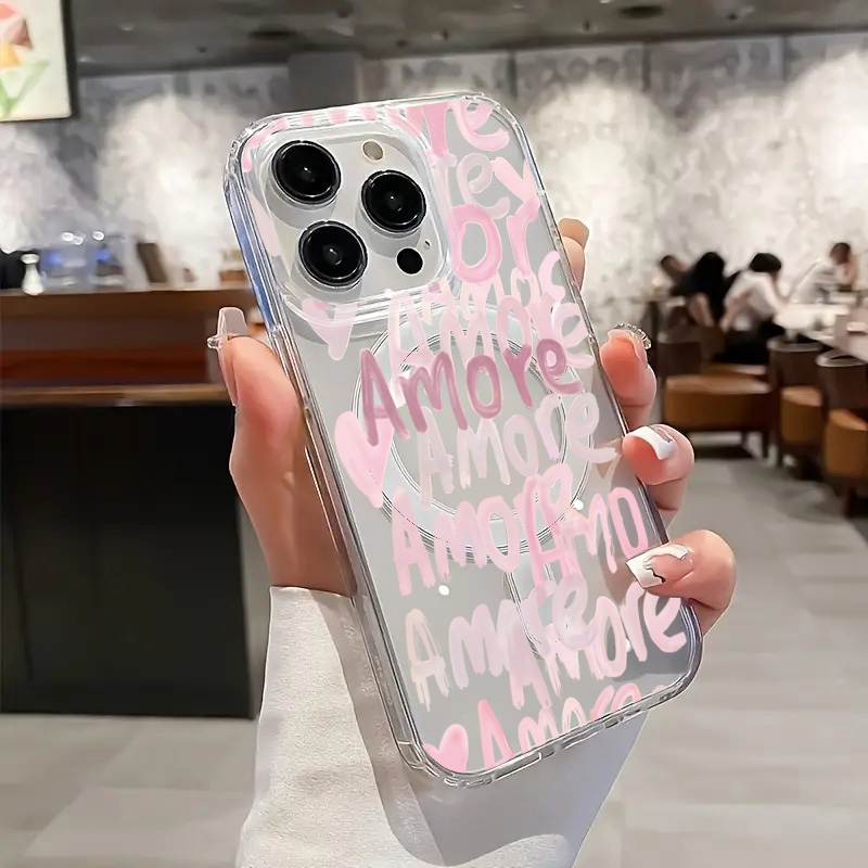 アモーレ・ラブ ロマンティックピンクレタリング iPhone - Phone Cases Magnetic のレビューと価格