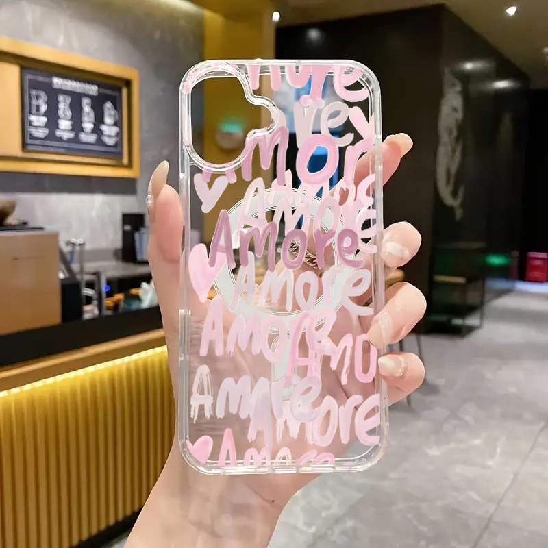 アモーレ・ラブ ロマンティックピンクレタリング iPhone - Phone Cases Magnetic のレビューと価格