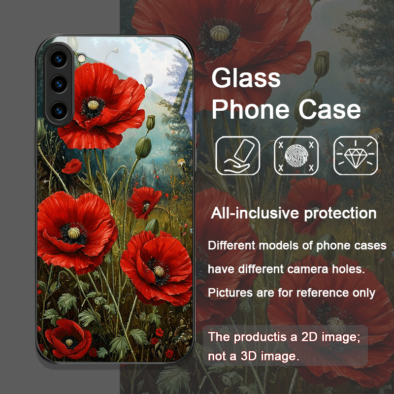 レトロなポピーの花柄、ホットレッドプリントの強化ガラス製スマ - Phone Cases Galaxy S25 のレビューと価格