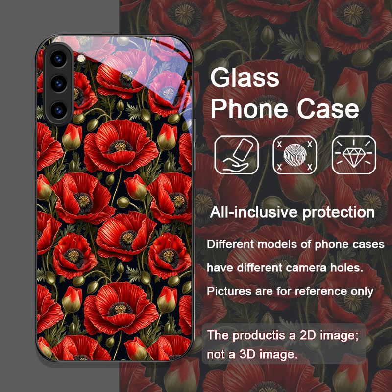 レトロなポピーの花柄、ホットレッドプリントの強化ガラス製スマ - Phone Cases Galaxy S25 のレビューと価格