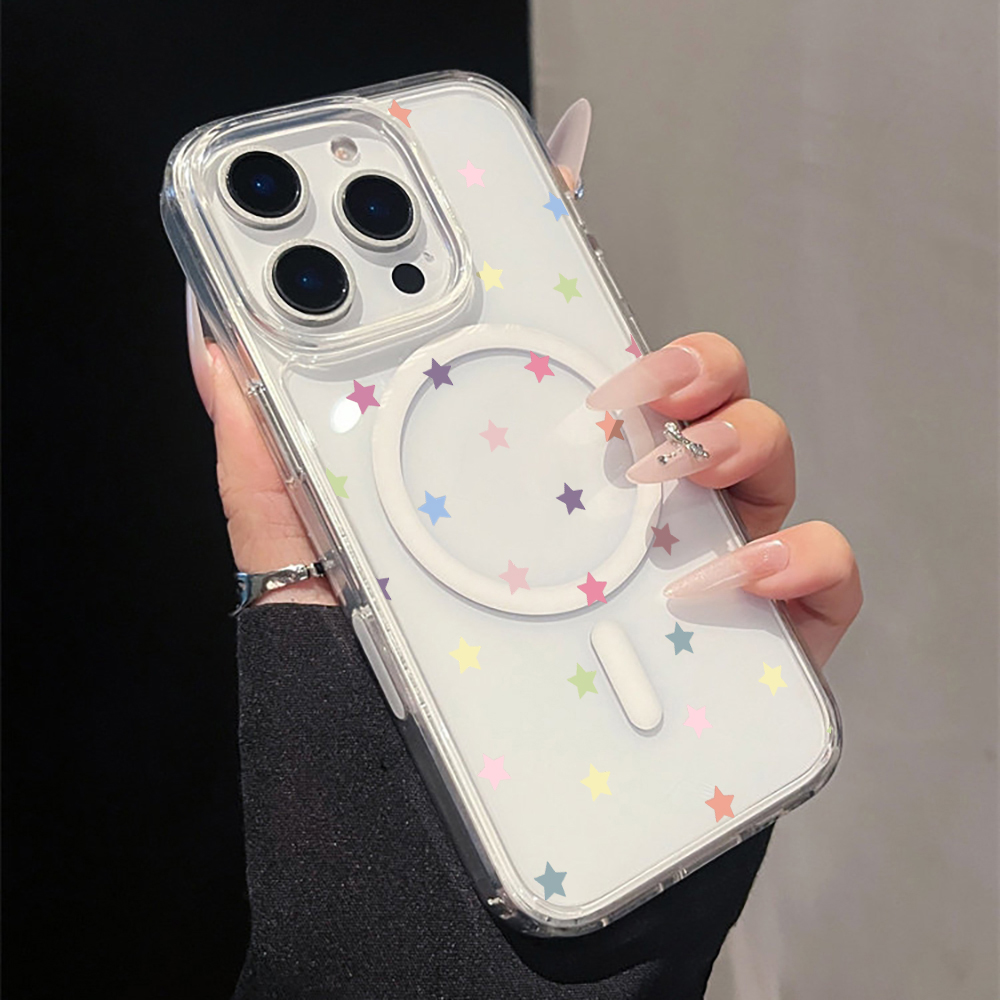 グレーの星柄プリント マグネット式クリアスマホケース iPh - Phone Cases Magnetic のレビューと価格