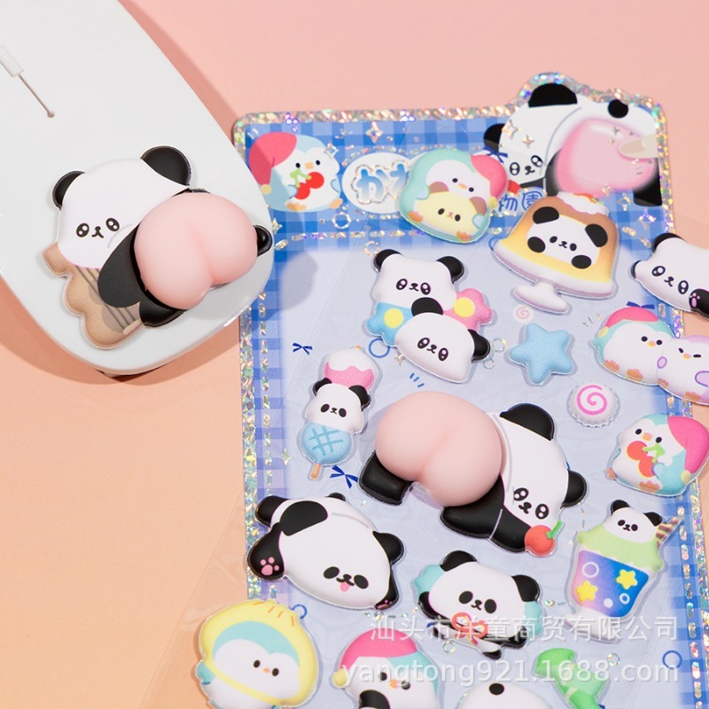 かわいい3Dパンダ漫画ストレス解消ラバーステッカー、デコレー - Phone Cases Rubber のレビューと価格